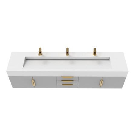 Castello Usa Nile 84-inch Gray Vanity Set with White Top and Gold Handles CB-MC-84G-GLD-2053-WH